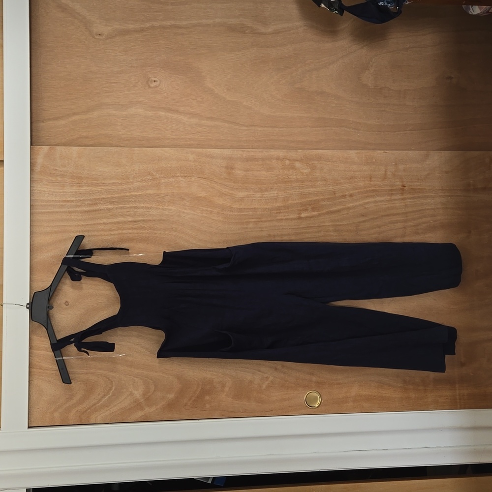 Navy blue, wide leg overalls/jumpsuit.